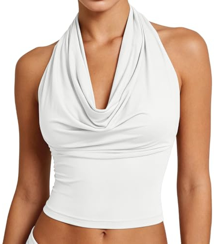 Haut court pour femme - Haut convertible 3 en 1 - Dos nu - Épaules dénudées - Col bénitier - Asymétrique - Haut asymétrique Y2K - Débardeur court dos nu