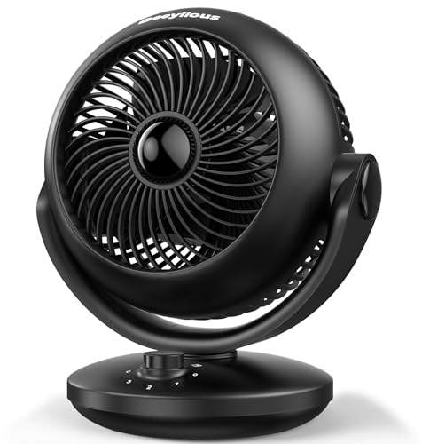 Deeylious Ventilator Leise, 22dB Tischventilator sehr Leise, Fan mit 3 Geschwindigkeiten 100/70° Verstellbare Neigung für 20m² Räume, Kraftvoll 3D Turbo Ventilatoren für Büro, Schlafzimmer, Schwarz