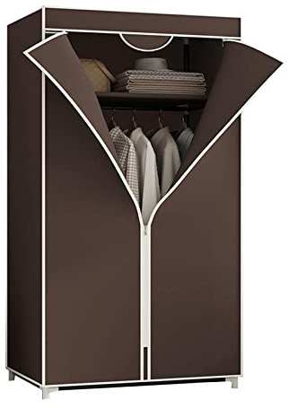 Bärbar tyggarderob med hyllor och hängande skena – tyggarderob brun 150 x 55 x 45 cm – perfekt för förvaring av kläder och platsbesparande lösningar
