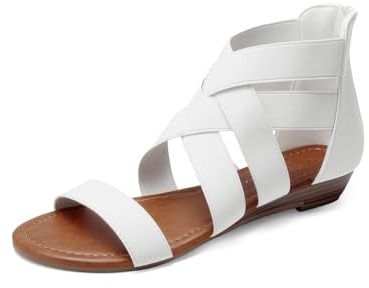 DREAM PAIRS Elastic Strappy Flats Sandals Womens Open Toe Summer Beach Low Wedges Shoes ELASTICA8 | Elastic Crisscross Straps, Back Zipper for Easy on/off, Lightweight Anti-slip Classic Sandals