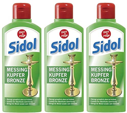 3 x SIDOL Messing Kupfer Bronze 250ml (insgesamt 750ml) Poliert zuverlässig Beschläge, Musikinstrumente, Armaturen, Münzen, Antiquitäten, Motorrad, Oldtimer uvm
