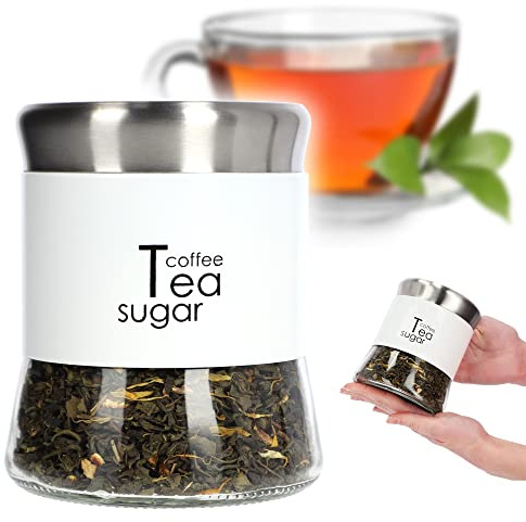 KADAX Recipiente de cristal, recipiente para café, té de hojas, recipiente de café, recipiente para té, azucarero, recipientes de almacenamiento (750 ml, blanco)