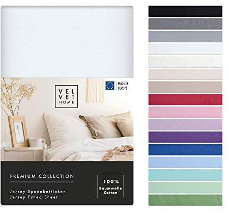 VelvetHome Spannbettlaken 120x200cm 100% gekämmte Baumwolle Made in EU Jersey Bettlaken 120x200 bis 25 cm Matratzenhöhe Spannbetttuch 120x200 Premium Qualität Schönen Farben Weiß 120 x 200