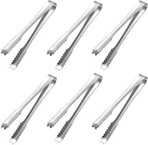 6 Stück Eiszange Mini Zuckerzange Edelstahl Vorspeisen Zange Essen Servierzange Eiswürfel Zange Zuckerzange Grillzange Brot Clip Tee-Clip Halter mit Zähnen (Silber, 12,5 cm)