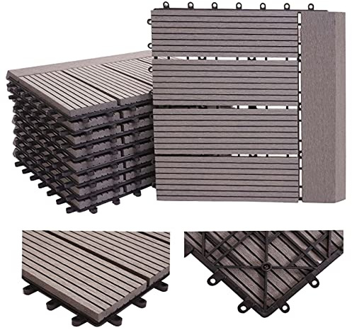 Mendler WPC Bodenfliese Rhone + Abschluss - grau linear waagrecht | Holzoptik Balkon/Terrasse, 11x je 30x30cm = 1qm, Premium
