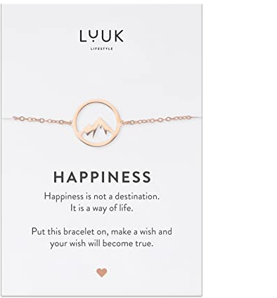 LUUK LIFESTYLE Moderne Edelstahl Damen Armbänder mit Anhänger, HAPPINESS Spruchkarte, filigraner Damenschmuck, Geschenkidee, Glücksbringer, Gold, Silber und Roségold