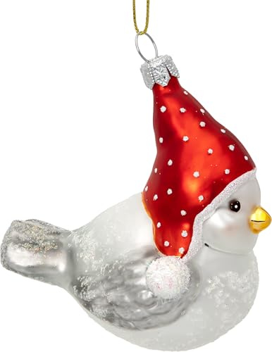 SIKORA Vogel mit Wollmütze besondere Weihnachtskugel Glas Christbaumschmuck Deko Figur Weihnachten Anhänger Ornament - Meisterstücke - BS750