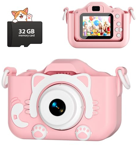 CIMELR Kids Camera Toys for 3 4 5 6 7 8 9 10 11 12 Year Old Boys/Girls, Kids Digital Camera for Toddler with Video, Christmas Birthday Festival Gifts for Kids, Selfie Camera for Child, 32GB TF Card