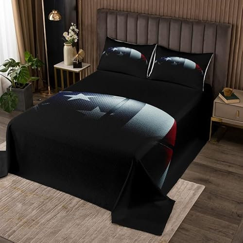 Copriletto sportivo da pallacanestro singolo, con stampa bandiera americana 3D, set per bambini e ragazze, camera da letto, giochi con palline a tema USA, in microfibra nera, trapuntata con 1 federa,
