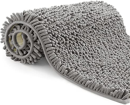 Poligono Microfiber Bathroom Rug, Long Pile 70x120 cm, WC Mats, Soft, Non-slip, Grey