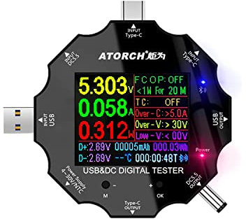 WANGCL Multimeter LCD Digital USB Tester Voltage Current Power Resistance Capacity Detector Support QC3.0/QC4.0/PD Bluetooth, 8 Types of Interface