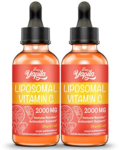 Liposomal Vitamin C 2000 mg Liquid Supplement(2 Bottles), Maximum Absorption, High Strength Vegan VIT C, Ascorbic Acid, Non-GMO, Gluten Free, Soy-Free