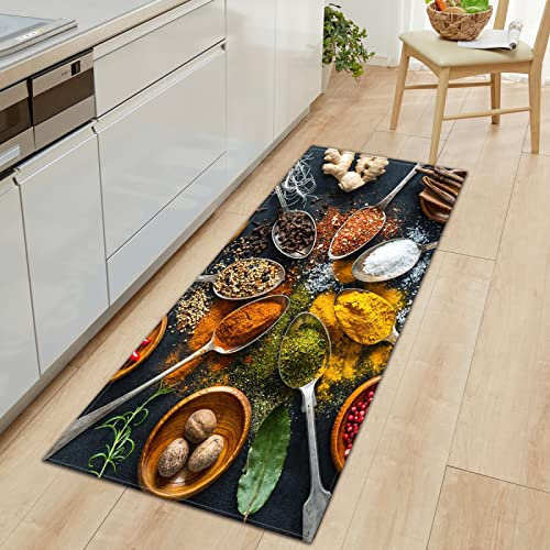TFLABS Küchenteppich Gewürze & Tischkultur Küchenläufer rutschfest Küchenmatte für Küche und Bar Teppich Läufer waschbare Küchenläufer Küche Deko 50 x 160cm