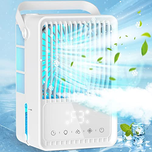 Enfriador de aire evaporativo con temporizador, ventilador USB portátil, 3 velocidades, 4 en 1, refrigeración personal de escritorio para hogar