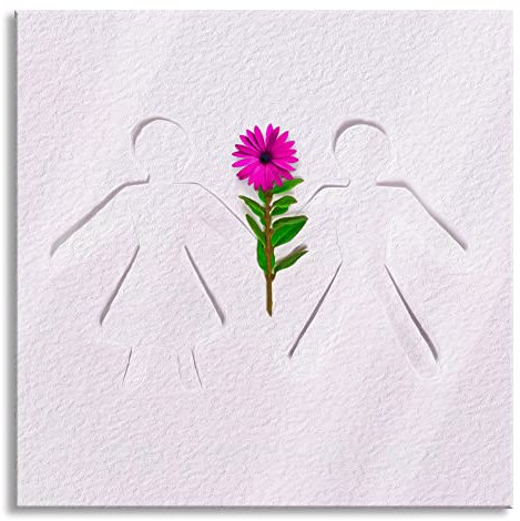 Pixxprint Glasbild, Wandbild auf Echtglas, Strichmännchen mit Blume, 50x50 cm, inkl. Aufhängung und Abstandshalter