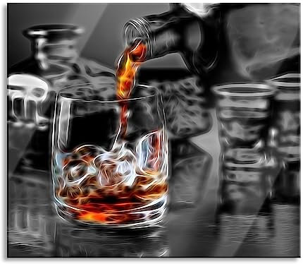 Whiskey dans un verre à whisky Plaque de protection pour cuisinière et protection anti-éclaboussures en verre véritable 60 x 52 cm