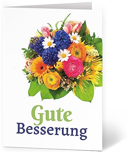 Grußkarte XXL (A4) Gute Besserung Blumen Strauss mit Umschlag Klappkarte Krank Krankenhaus Extra Groß Maxi Genesungskarte