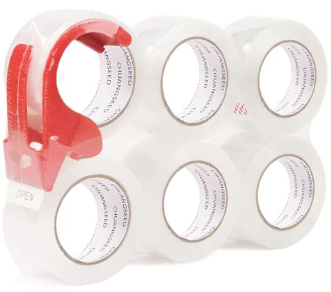 CHUANGSEED Set mit 6 Rollen, transparentes Klebeband für Kartonverpackungen, Industrieband, transparent, 48 mm x 66 m, Versand und Versiegelung von Paketen, Haushaltsband, transparentes