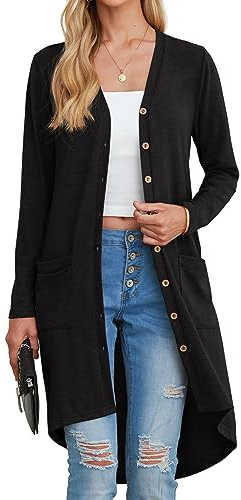 GRECERELLE Women's Long Lightweight Cardigan Long Sleeve Cardigan for Women | Long Sleeve Button Down Loose Outwear Cardigans Jacket with Pockets for Ladies UK