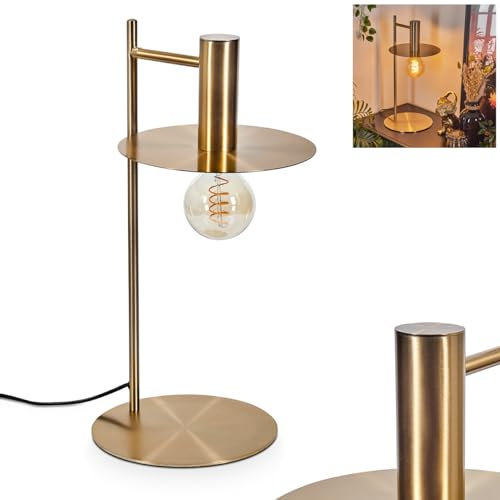 Tischleuchte Faido, moderne Tischlampe aus Metall in Messingfarben, Retro/Vintage Nachttischlampe mit rundem Schirm, Höhe 48 cm, mit An-/Ausschalter am Kabel, 1 x E27, ohne Leuchtmittel