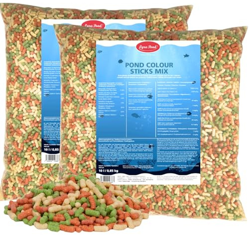 Lyra Pond® 2 x 10 L (1,7kg) Pond Colour Sticks Koi Mix Fisch-/ Teichfutter | Mehrfarbiges Fischfutter mit Spirulina - Leicht verdauliches Fischfutter - Kräftigt die Farben des Fisches - Artgerecht