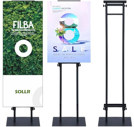 MYOYAY Metall Plakatständer Höhenverstellbar Werbeständer, Stabil Doppelseitiger Präsentationsständer, Schwarzer Posterständer Innen für Hochzeits Geschäftsereignisanzeige