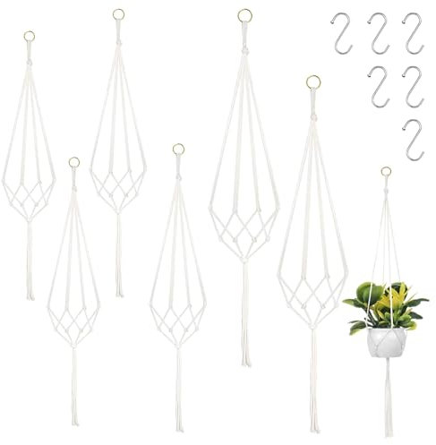6 Stück Makramee Blumenampel Blumenampel Innen Blumenampel Draußen Blumenampel 60cm 80cm 100cm mit 6 Stück S Haken Blumenampel für Innendecken Balkon Wand