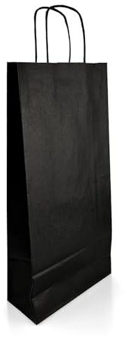 Netuno 10 Stück Tragetaschen Papier Schwarz 18 x 8 x 38 cm Kraftpapier Schwarze Papiertüten mit Griff Weintragetüten Weintragetaschen Weintüten Weintaschen Weintragetaschen Papiertragetaschen