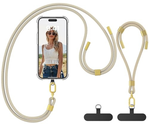 caslord Phone Strap with Hand Wrist Strap, Universal Phone Lanyard Crossbody with 2 Reusable Patches, Adjustable Phone Neck Strap Compatible with Most Smartphones and Cases - Camel
