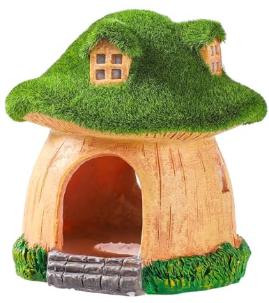 NQEUEPN Decoración Acuario Pecera, Pecera Resina Primera Calidad con Musgo Verde y Hongos Escondite para Peces para Nadar y Jugar con Camarones y Peces Colores Suministros Decoración para Acuarios