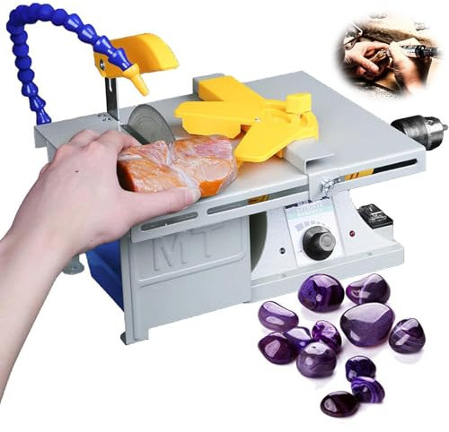 Pulidora De Rocas De 850 W (Velocidad Ajustable), Equipo Lapidario De Sobremesa, Eje Flexible, Mango Y Tubo De Agua Universal, Para Amolar, Cortar Y Taladrar