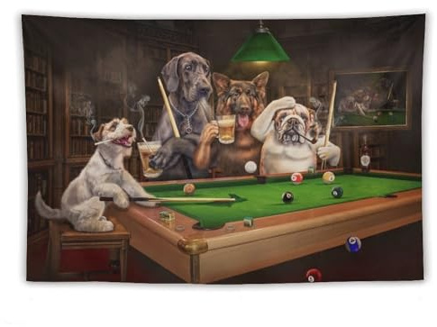 Abstraktes lustiges Kunstposter, Hunde, die Billard spielen, Wandteppich, coole Kunstwerke, Malerei, Wandkunstdrucke, hängendes Bild, Heimdekoration, Wandteppich, Geschenkidee, 101,6 x 152,4 cm