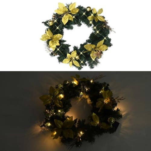 ShGaxin Weihnachtskranz mit Grün 60 cm PVC, Weihnachtsdeko, Türkranz Weihnachten, Adventskranz Modern, Christmas Decor, Türkranz Weihnachten Außen, Türkranz Winter 320974