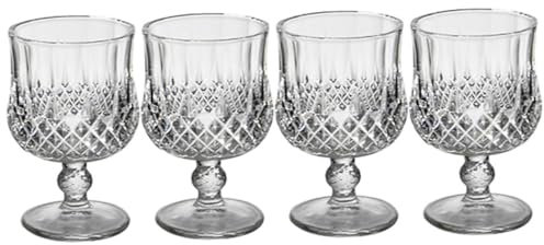 Ciieeo Crystal Wine Goblets Set of 4, Diamond Cut Frosted Glass Stemware, Elegant Brandy and Red Wine Glasses for Home Bar and Cocktail Parties