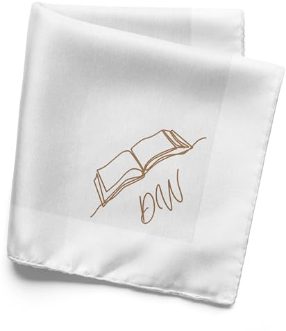 Inzepocket Besticktes Taschentuch für Herren - Doppelt Personalisierbar - Initialen und Motiv - 100% Baumwolle - 45 cm (Literatur)
