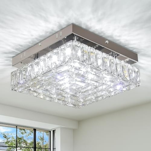 FRIXCHUR 10.6 LED Kristall Deckenleuchte 6500K Quadratisch | Kompakte quadratische LED-Deckenleuchte mit 6500K Kaltweiß und Kristalldetails für Innenräume