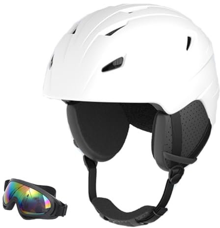 Kinder-Skihelm Kinder Ski-Helm in sportlichem Design stoßfester Skihelm Mädchen & Jungen Atmungsaktiver Ski-Helm Größenverstellbar(A Matte White,XL(61-64CM))