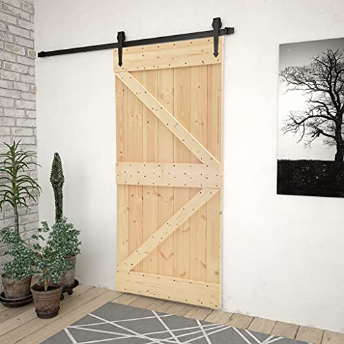 Willood Puerta Corredera con Herrajes Entrada Deslizante Corrediza Hogar Cuarto de Baño Salón Sala de Estar Habitación 90x210 cm Madera Maciza de Pino