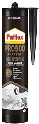 Pattex PRO 500 Express Montagekleber, FlexTec-Technologie, Weiß, 1x440g | Trocknet in 20min, UV- und witterungsbeständig, für innen und außen, -30°C bis +80°C, für Beton und Stein