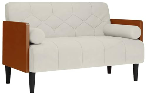 vidaXL Zweisitzer-Sofa mit Nackenrollen Creme 110 cm Samt