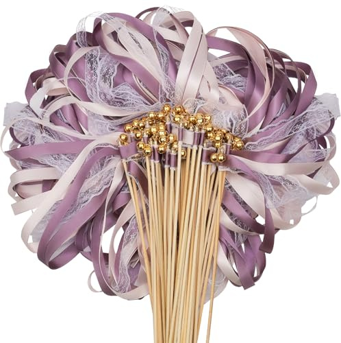 Wedding Wands,50 Stück Stäbe mit 100 Groß Glöckchen Wedding Wands Hochzeit,Seidenfeenstab,Zauberstäbe Hochzeit Luftschlangen,für Hochzeiten,Geburtstage,Feiertagsfeiern