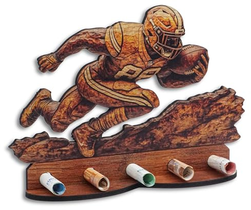 DRO Design Geldgeschenke, Geschenkverpackung Holz-Optik Football Motiv – Bargeldgeschenk, Geldpräsent, Kreatives Geldgeschenk, Geburtstag, Hochzeit, Weihnachten
