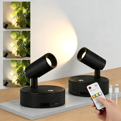 Kambo LED Spotlight Aufladbar Kabellose Wandlampe Akku Spot 4000mAh 2 Stück | Bodenstrahler Touch + Fernbedienung, Leselampe Timer Für Pflanzenbild, Kunstwerk, Schrank, Zimmer, Wohnzimmer