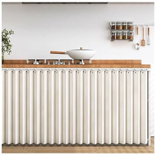 Tenda da sotto il lavello, senza fori, scorrevole, per mobili da cucina/bagno, ripiani per lavatrice/asciugatrice, colore bianco, facile da installare, versatile, design moderno