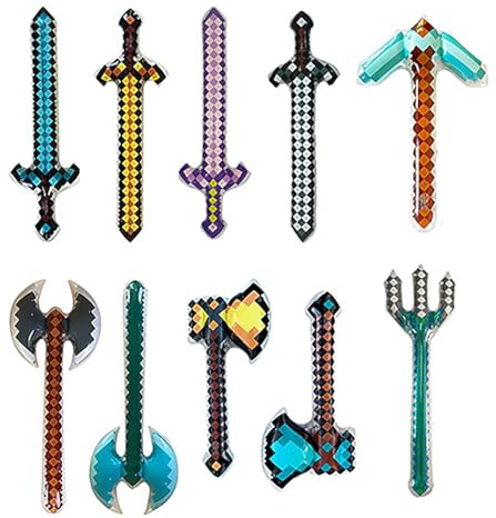10-teiliges aufblasbares Schwerter-Axt-Set, Pixel-aufblasbares Schwert für Kinder, Geburtstagsparty, Cosplay, Pool-Party, Halloween, Partyzubehör