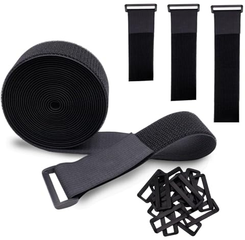 Noviatrix 5cm × 5m Sangle Scratch, Bande Velcro avec 15 Boucles, Réglable Serre Cable Scratch Coupe Libre Attaches de Câble pour Câbles Tuyaux Couture