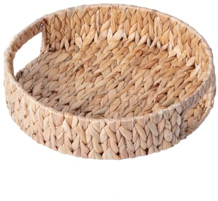 Woven Seagrass Serving Tray with Handles Round Multi Purpose Tray (Large) | Decorative, Drinks Platter, Alfresco Dining, Carrying Tray, Living Room, Dining Room, Kitchen, Serveware