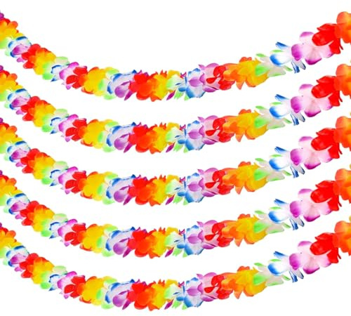 5 Pack Luau Girlande Hawaii, 10 Feet/3m Hawaii Ketten Blumen, Hawaiianische Girlande Halskette, Bunte Blumenketten Hawaii, für Tropische Partys, Strandpartys, Geburtstag, Nachtbars und Strandurlaube