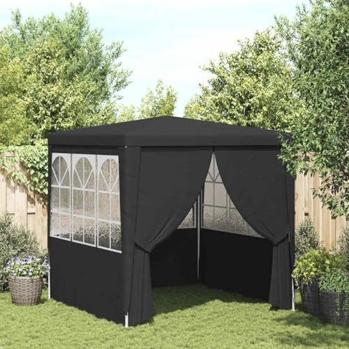 HUAKEHOM Profi Partyzelt mit Seitenwänden UV-beständig Wasserbeständig Pavillon Festzelt Gartenpavillon Gartenzelt Garten Bierzelt 2,5×2,5m Anthrazit 90 g/m²