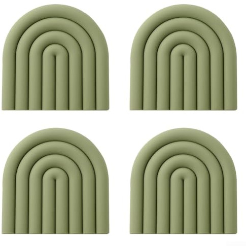 Set di 4 sottopentola in silicone con tappetini resistenti al calore per pentole e piatti caldi, progettati per proteggere piani di lavoro e tavoli dal calore (verde oliva)